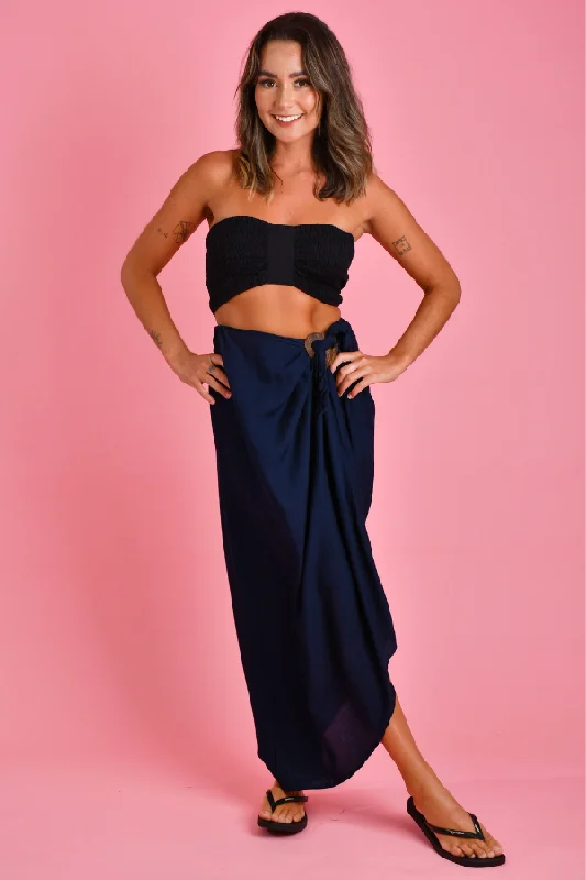 everyday relaxed skirts -VBLK091 - LONG COCONUT SKIRT W/CLASP - NAVY