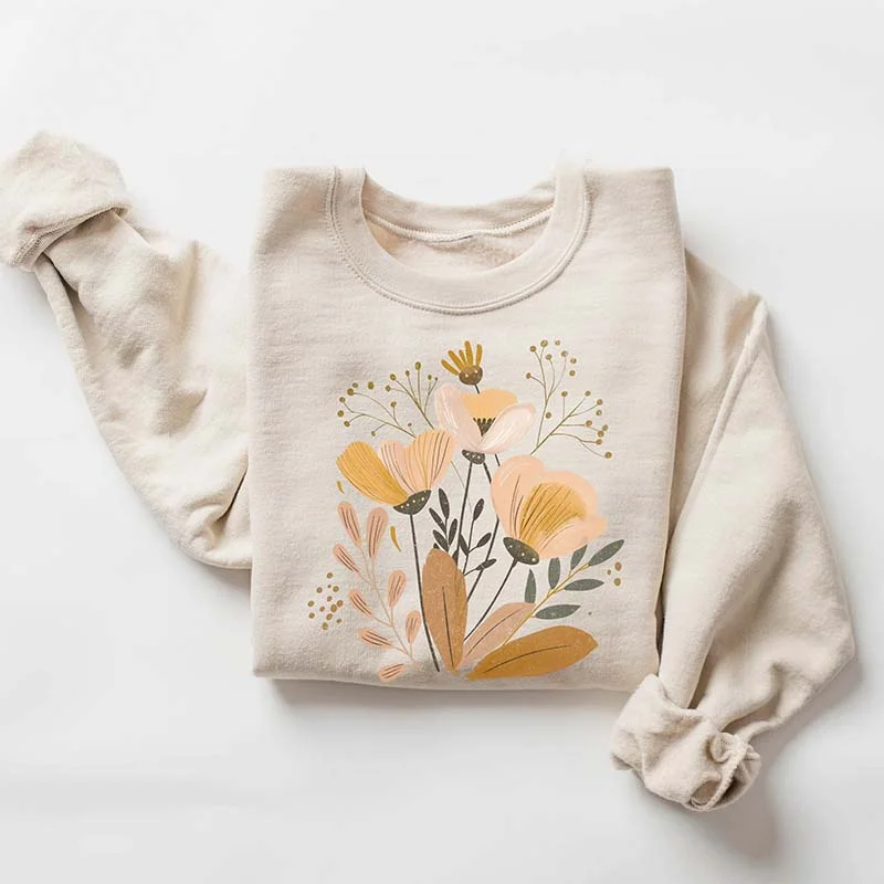 geek trend sweatshirts -Minimalist Bohemian Floral Sweatshirt