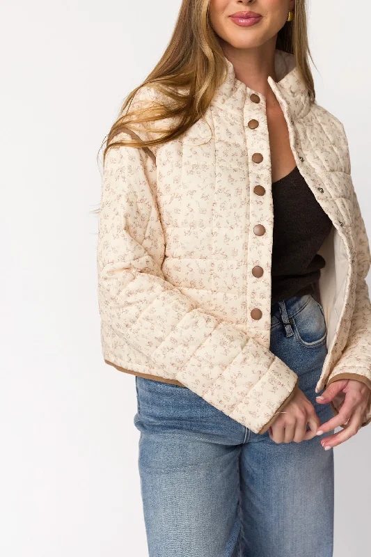 soft varsity jackets -Elias Quilted Jacket in Natural Floral