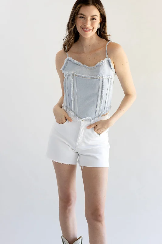 fine cotton shorts -White Bottom Line Denim Shorts