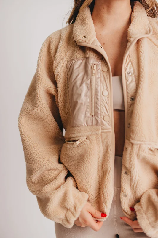 crisp varsity jackets -Warm Me Up Jacket in Nude