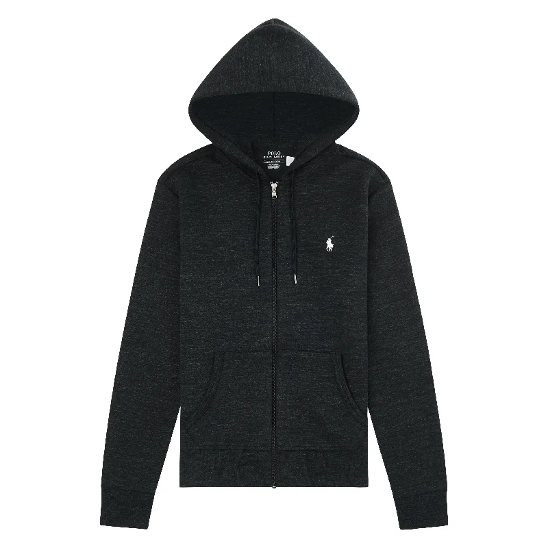 crest trend hoodies -Double-Knit Tech Full Zip Hoodie | Black Marl Heather