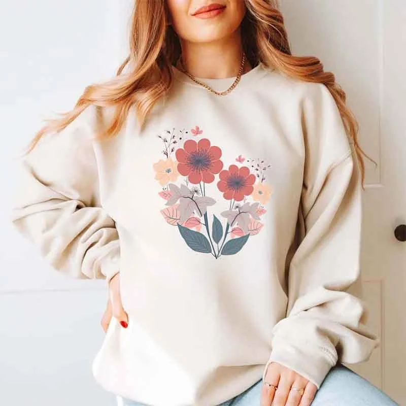 chalk sweatshirts teacher -Vintage Fairy core Flowers Boho Sweatshirt