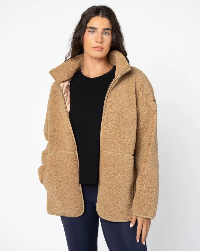 warm trench jackets -Sherpa Chalet Jacket - Teddy Brown