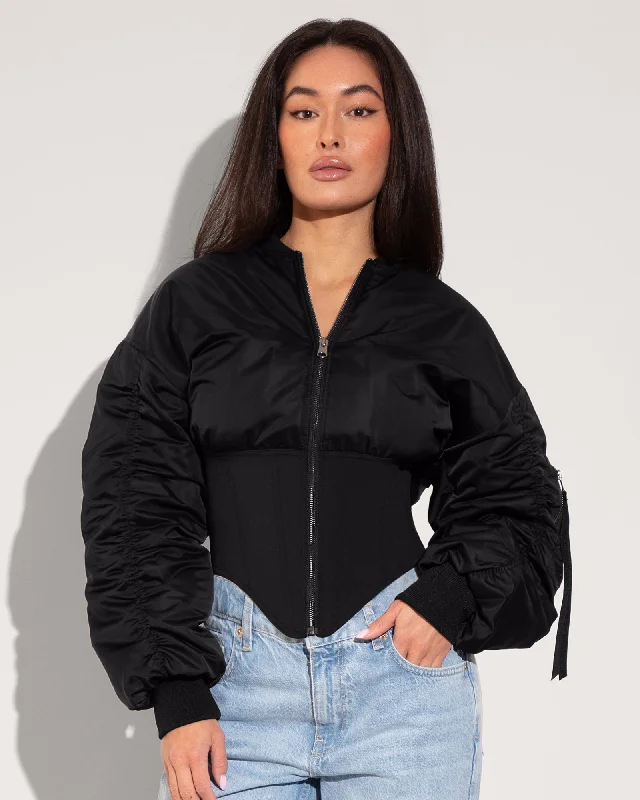 grunge trench jackets -Corsety Bomber Jacket - Black