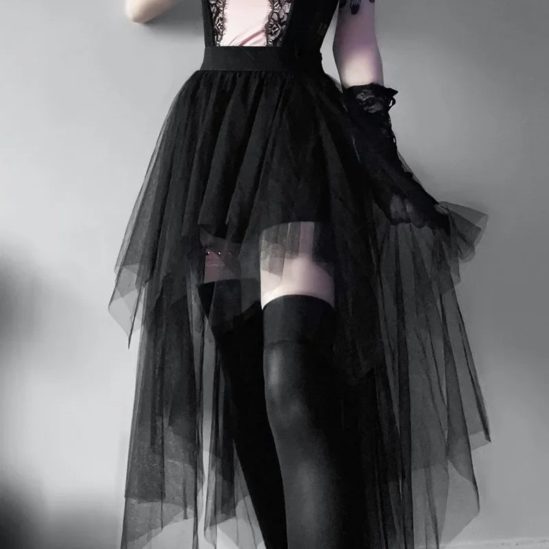 casual short skirts -Sexy Skirt Gothic Irregular Summer Yarn Waisted Net Clothes Casual High