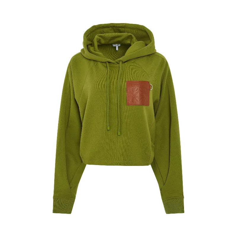 crest geometric hoodies -Anagram Cropped Hoodie in Green Bean