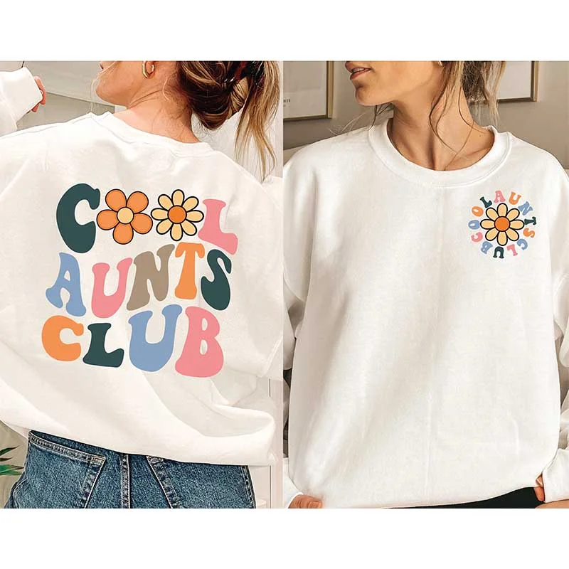 coast sweatshirts beach -Groovy Aunt Back and Front Print Sweatshirt