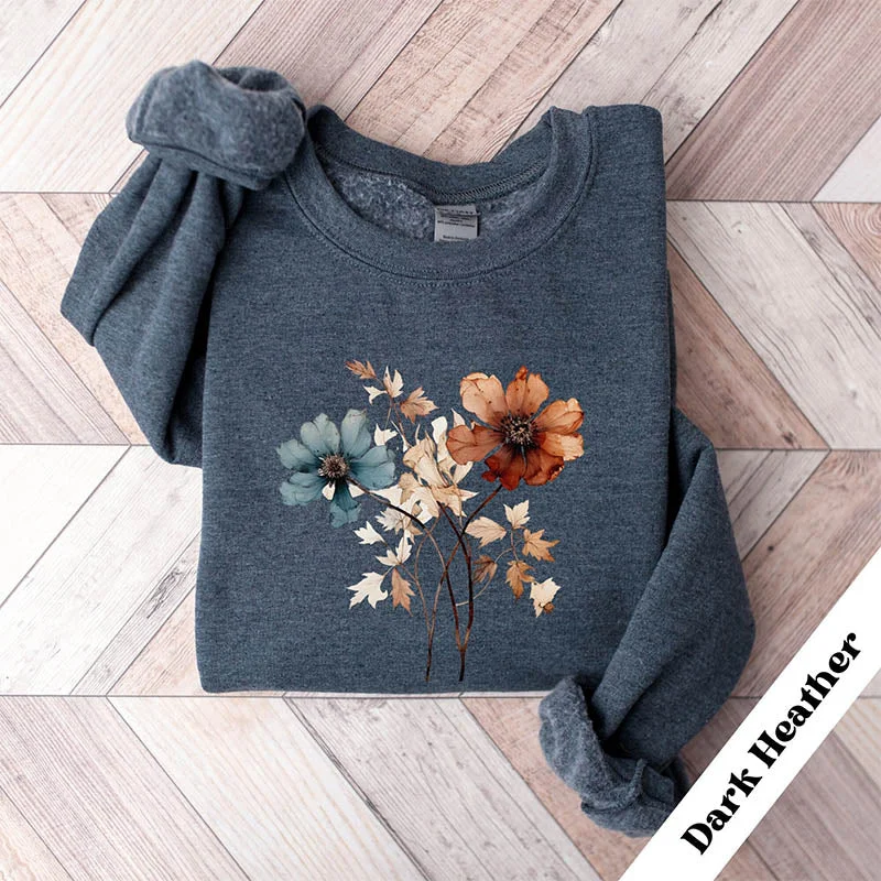 retro style sweatshirts -Pastel Botanical Floral Wildflowers Sweatshirt