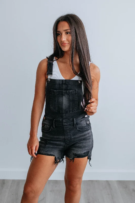 chic slim shorts -Monroe Risen Short Overalls - Vintage Black