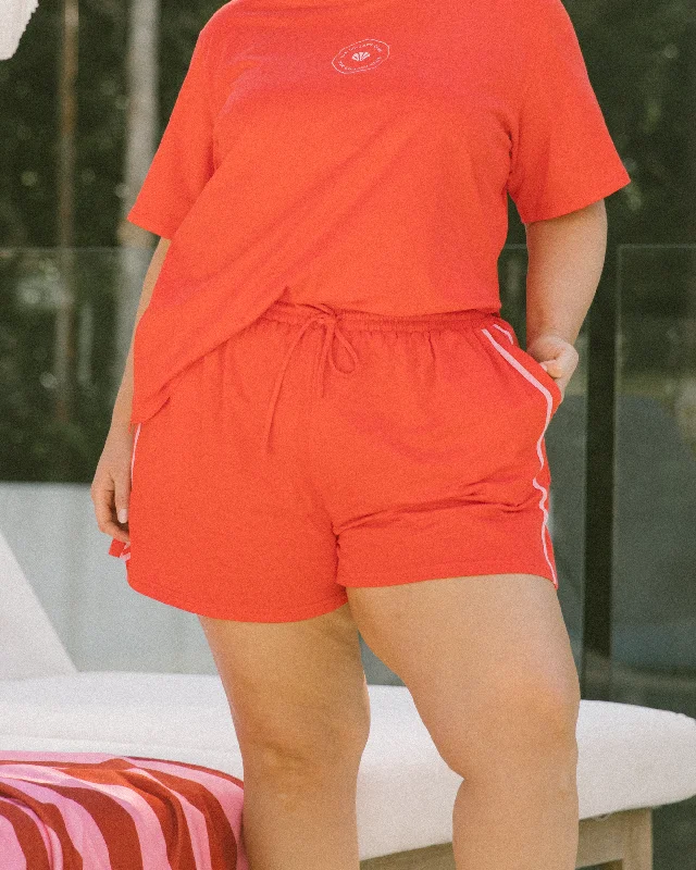 neck curved shorts -Essentials Shorts | Red & Pink