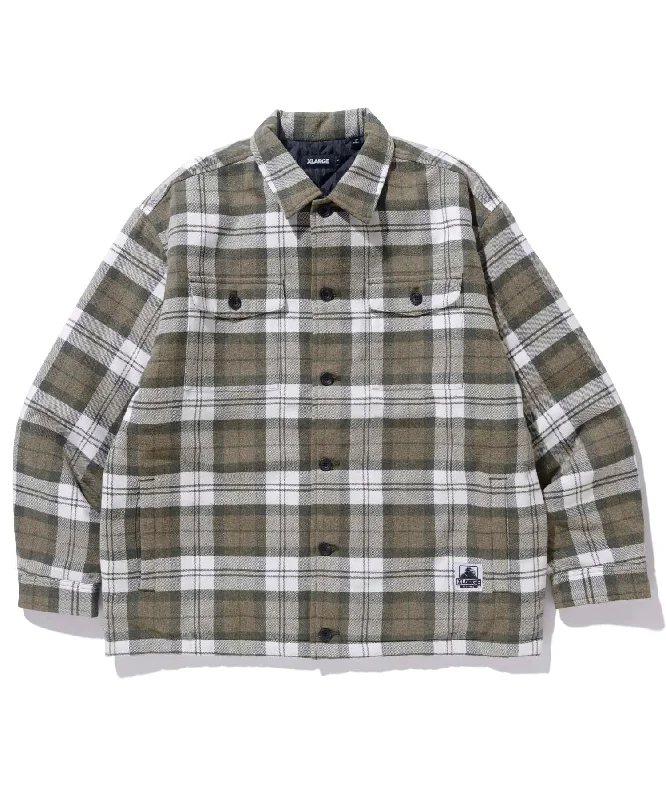 plush tactical jackets -QUILTED CHECK SHIRT JACKET