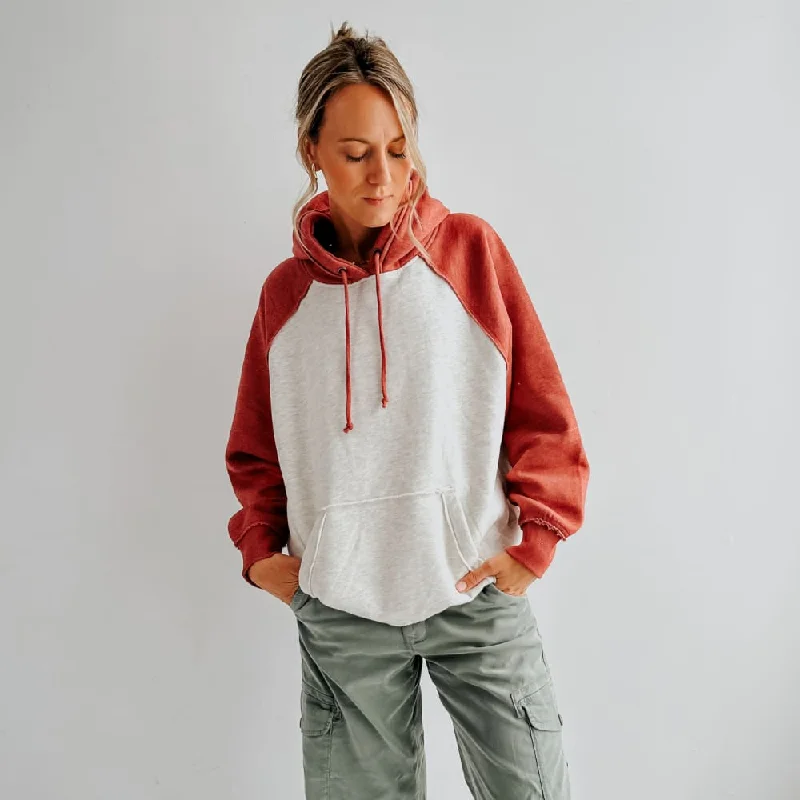 performance hoodies gym -Vintage Heather Hoodie - Oatmeal & Red