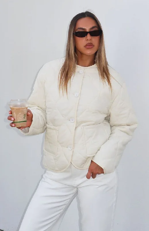 wool team varsity jackets -Lost At Night Quilted Jacket Cream