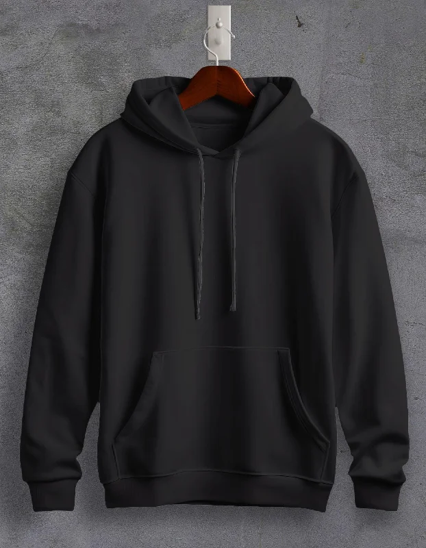 aid geometric hoodies -Black Plain Unisex Hoodie For Men/Women