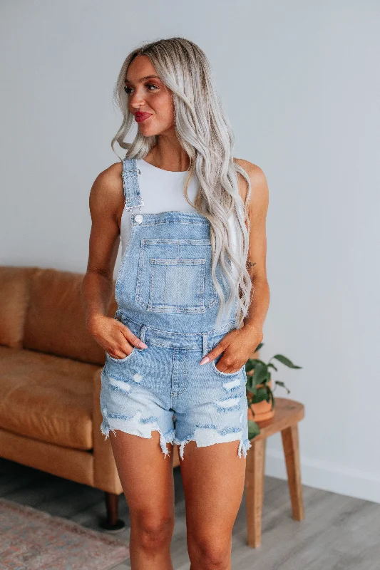 packing light shorts -Gemini Risen Short Overalls - Light Wash