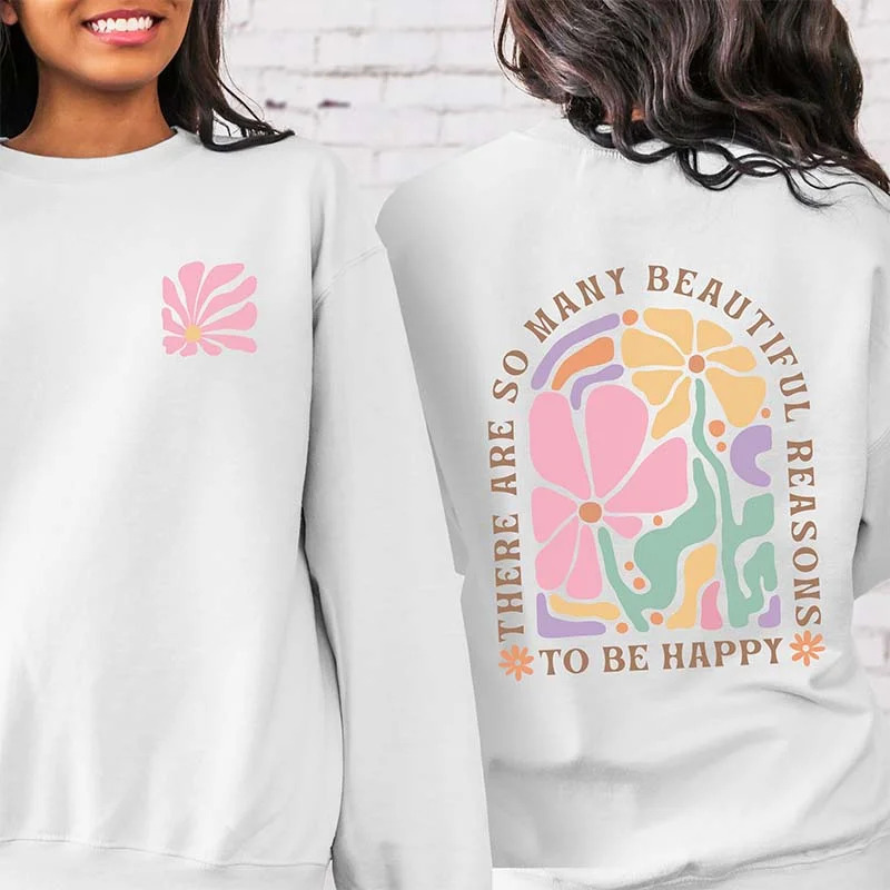 roar modern sweatshirts -Retro Flower Happiness Positive Sweatshirt