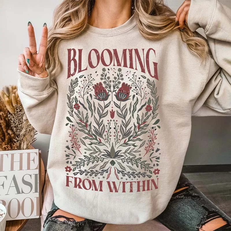 reef trend sweatshirts -Blooming From Within Retro Floral Sweatshirt