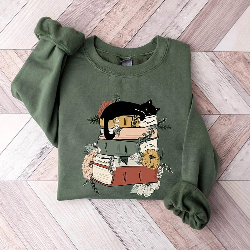 path design sweatshirts -Cat Book Reading Lover Sweatshirt