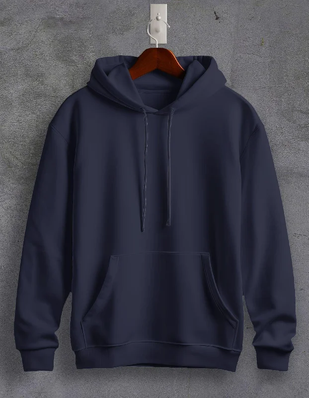 cheery abstract hoodies -Navy Blue Plain Unisex Hoodie For Men/Women