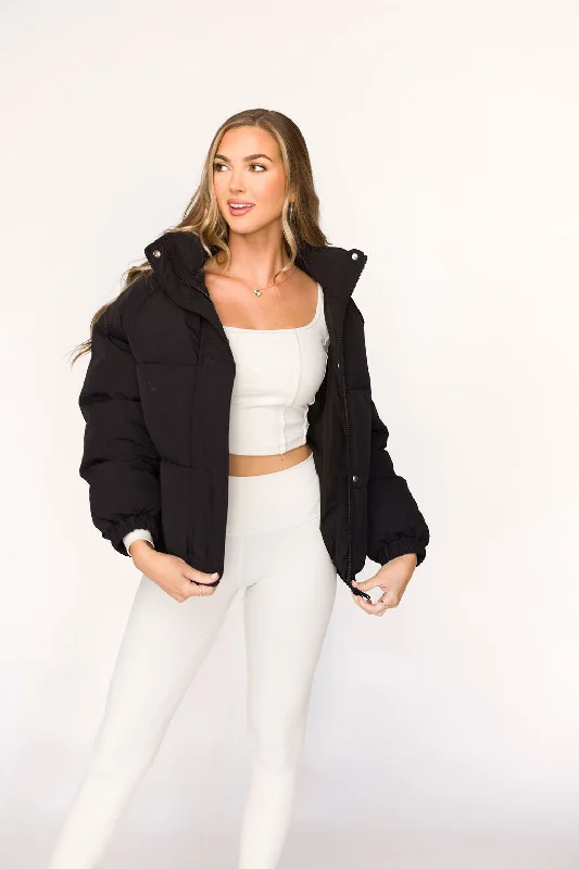 mini softshell jackets -Jasmine Oversized Puffer Jacket in Black