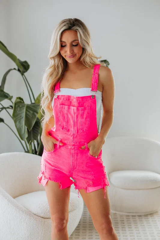 plush lined shorts -Monroe Risen Short Overalls - Hot Pink