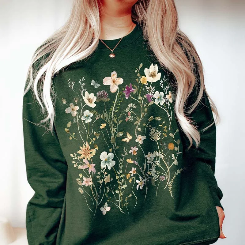 brushstroke sweatshirts art -Vintage Pressed Fairycore Flowers Sweatshirt