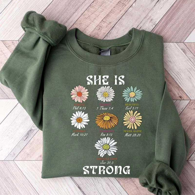 pet design sweatshirts -She Is Strong Cute Floral Sweatshirt