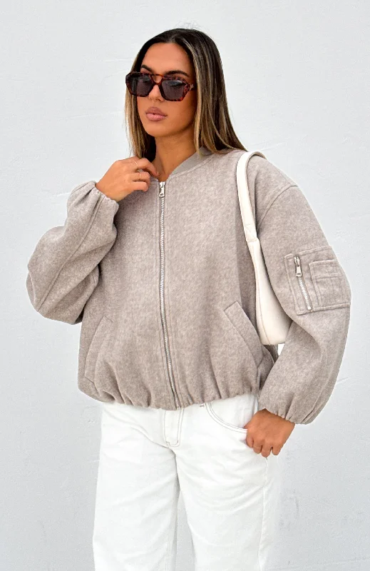 snug wool jackets -Rainy Day's Bomber Jacket Taupe