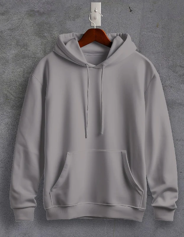 plush abstract hoodies -Grey Mélange Plain Unisex Hoodie For Men/Women