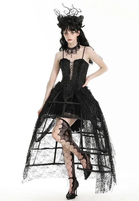 slim chic skirts -Dark in Love - Rococo Style Spiderweb Tattered Birdcage Petticoat Long - Skirt