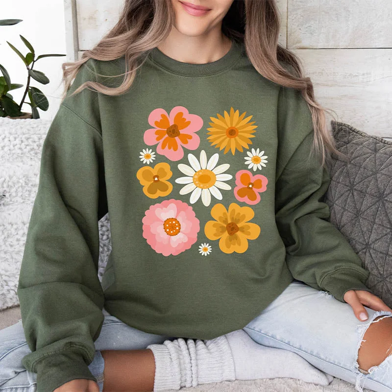 heal design sweatshirts -Botanical Floral Pressed Flowers Sweatshirt