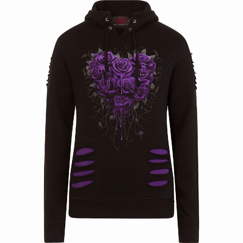 frame hoodies cartoon -BLEEDING HEART - Large Hood Ripped Hoody Purple-Black