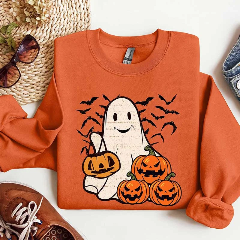 warm sweatshirts plush -Ghost Halloween Fall Sweatshirt