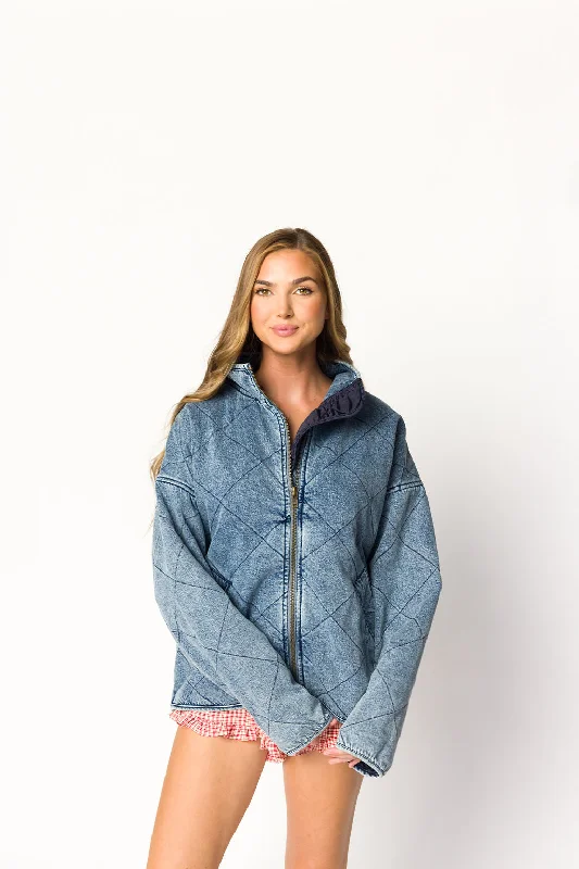 chic varsity jackets women -Eclipse Quilted Jacket in Denim