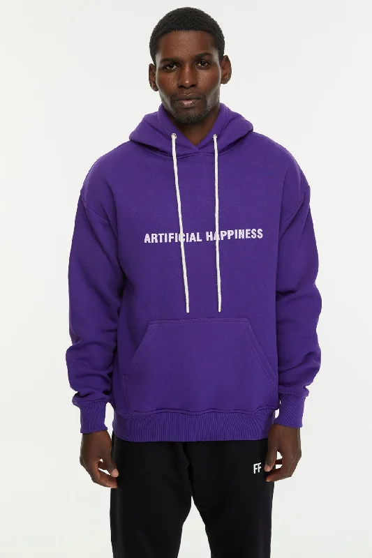 sleek vibe hoodies -Artificial Happiness / Oversized Pullover Hoodie