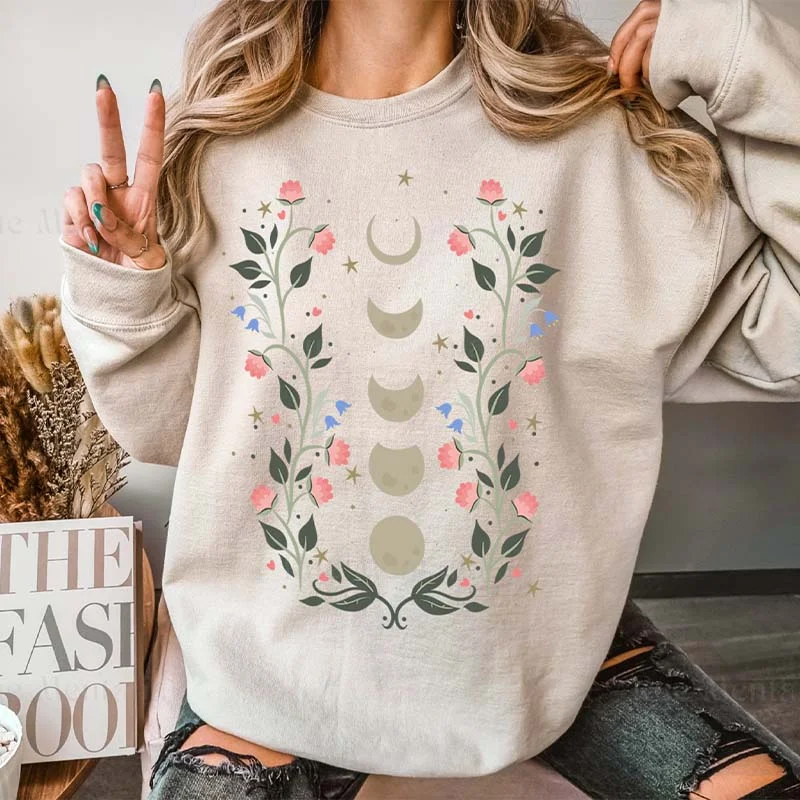 rose trend sweatshirts -Boho Moon Spiritual Sweatshirt