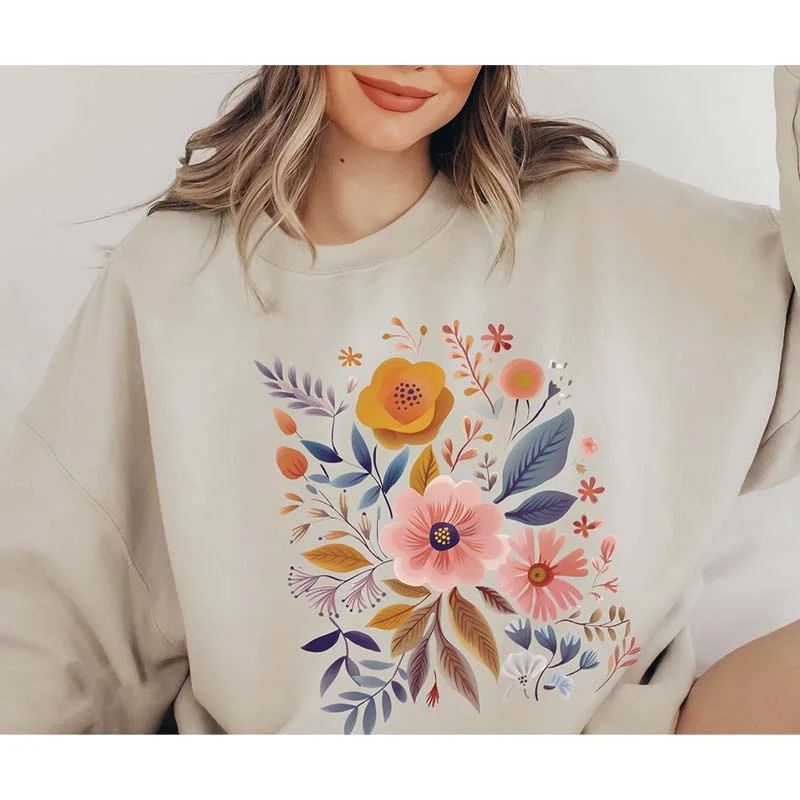 fun mom sweatshirts -Rustic Boho Flowers Bouquet Sweatshirt