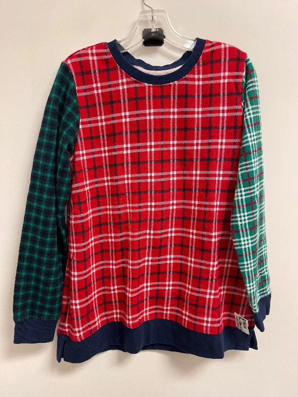 peak design sweatshirts -Sweatshirt Crewneck By Lands End In Plaid Pattern, Size: M