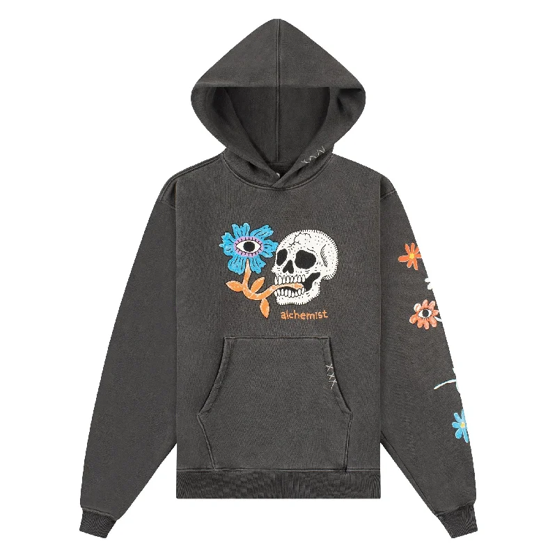 airy hoodies summer -Floral Skull Hoodie | Jet Black