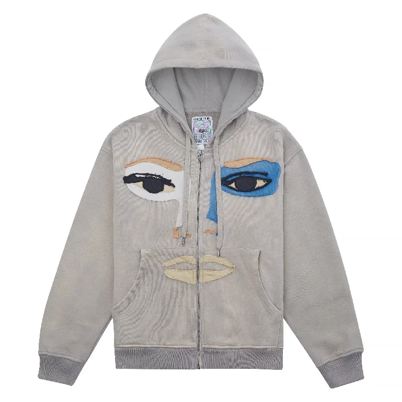 aid cool hoodies -Face Washed Zip Hoodie