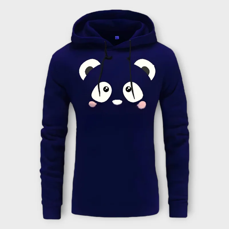 bite hoodies food -Winter Navi Blue Bear Printed Hoodie For Women's