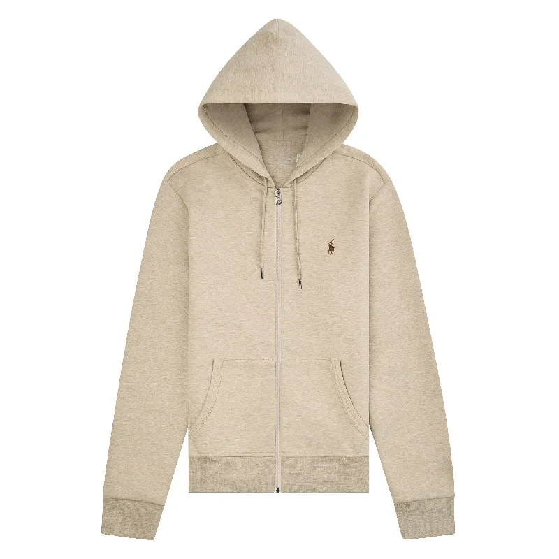 sleek chic hoodies -Double-Knit Tech Full Zip Hoodie | Tuscan Beige Heather