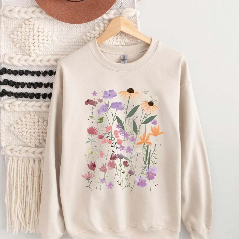 path fashion sweatshirts -Colorful Flower Print Sweatshirt