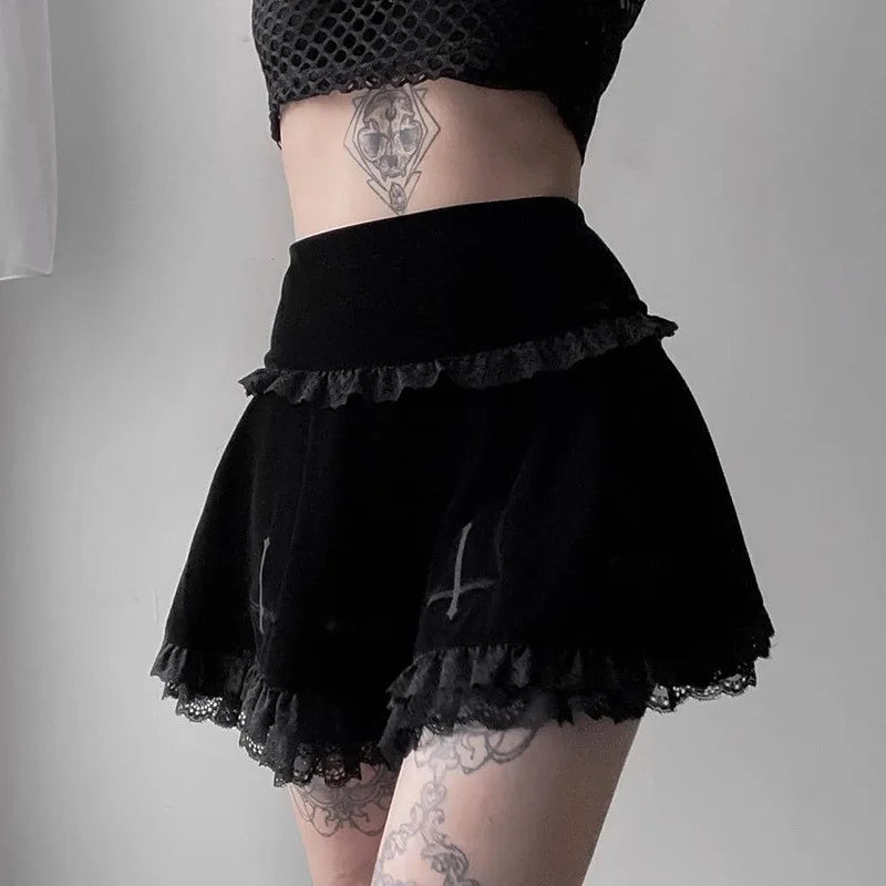 cool breeze skirts -Stylish Skirt Casual Fashion Trim Summer Black Lace Gothic Embroidery Sexy