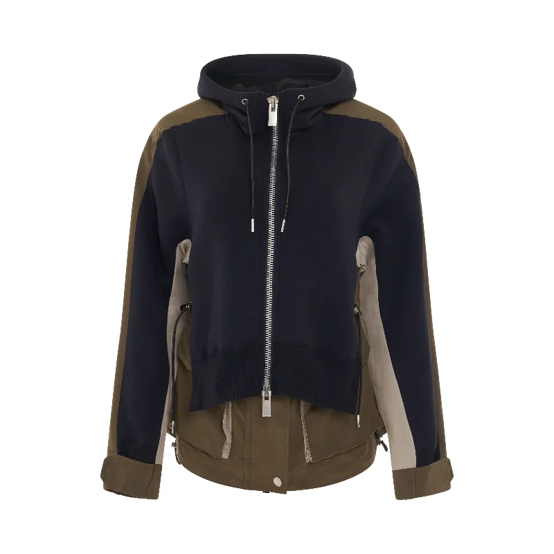 snap-zip hoodies men -Sponge Sweat x Grosgrain Hoodie in Navy/Khaki