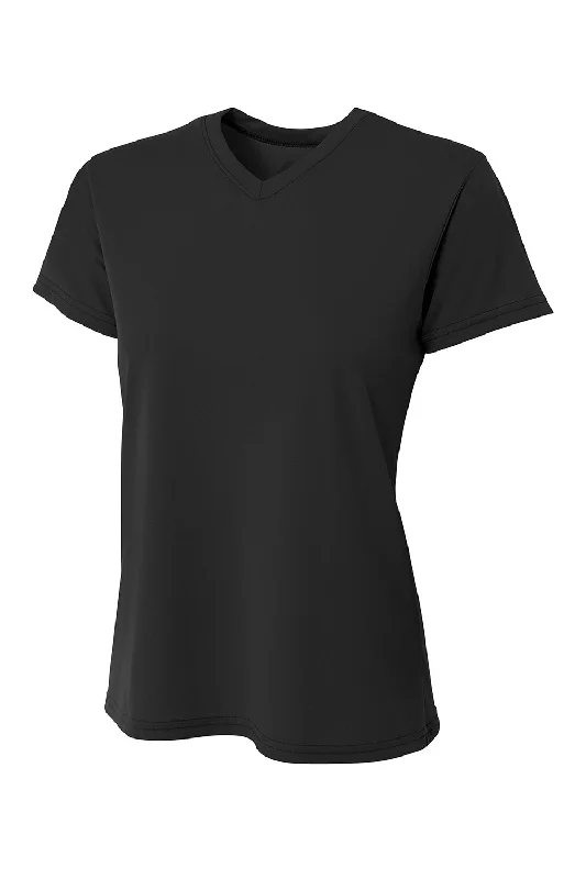 chill loose t-shirts -A4 Womens Sprint Performance Moisture Wicking Short Sleeve V-Neck T-Shirt - Black