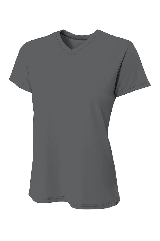 plaid dynamic t-shirts -A4 Womens Sprint Performance Moisture Wicking Short Sleeve V-Neck T-Shirt - Graphite Grey