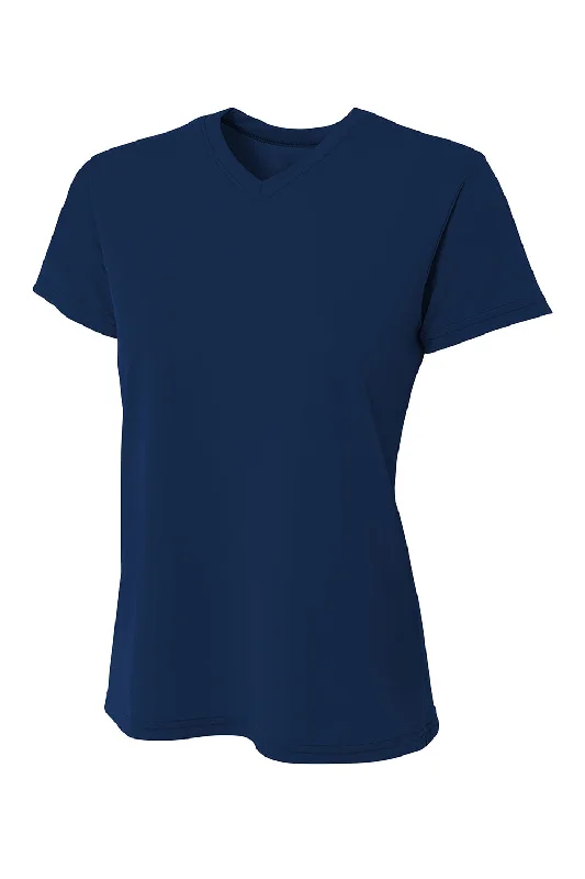 durable adventure t-shirts -A4 Womens Sprint Performance Moisture Wicking Short Sleeve V-Neck T-Shirt - Navy Blue