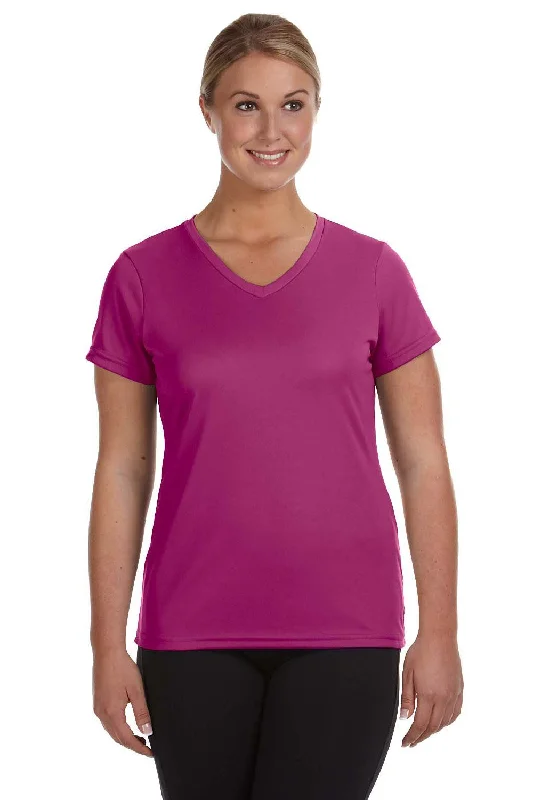 flowy hem t-shirts -Augusta Sportswear Womens Moisture Wicking Short Sleeve V-Neck T-Shirt - Power Pink